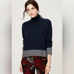 LOFT Blue & Gray Cozy Knit Oversized Slight Crop Turtleneck Sweater Sz Med